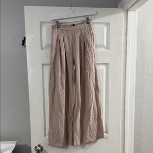 Aakaa Beige and Cream Striped Wide-Leg Pants